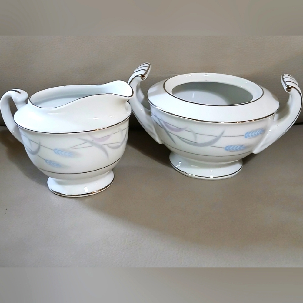 Vintage Valmont China Royal Wheat Pattern Porcelain Sugar & Creamer Set